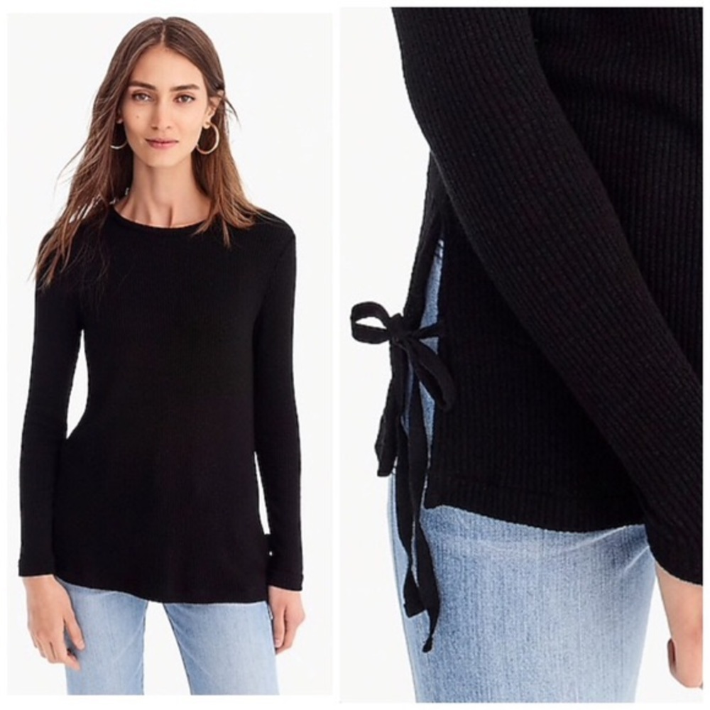 J. Crew Point Sur black ribbed tie tunic sweater